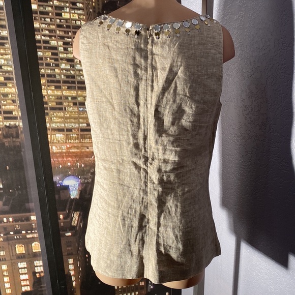 TORY BURCH - linen tank tunic w little mirror discs surrounding neck, zip - 8 - Picture 13 of 16